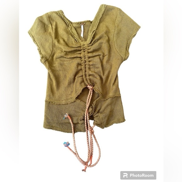 Free People XS NWOT mesh crop top‎ Green Tea Spring hippie boho grunge - Picture 5 of 5